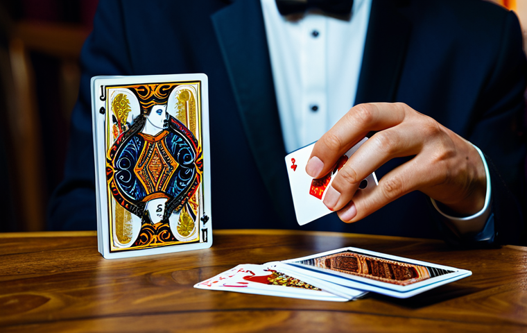 마술 입문자용 도구 - Card Magic**

A magician's hands expertly performing a card flourish with a Bicycle Rider Back deck....