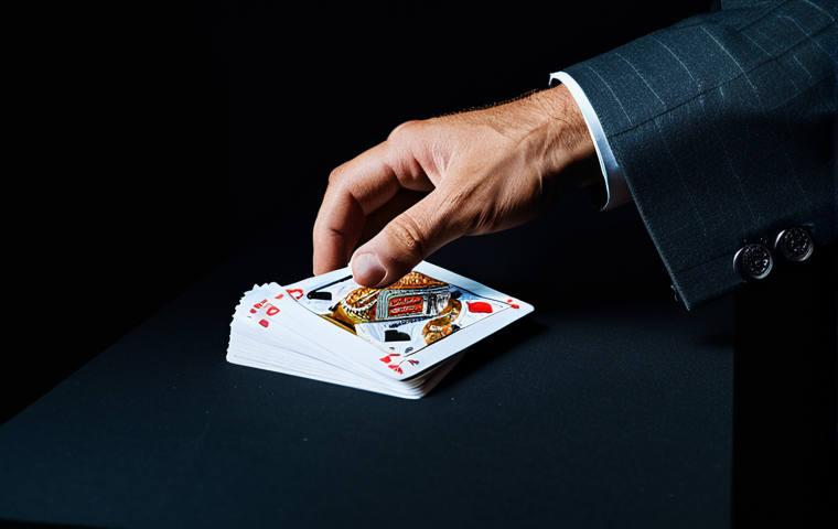 마술 공연을 위해 필요한 물품 - **Card Trick Close-Up:** "A magician's hands expertly performing a card flourish with a standard dec...