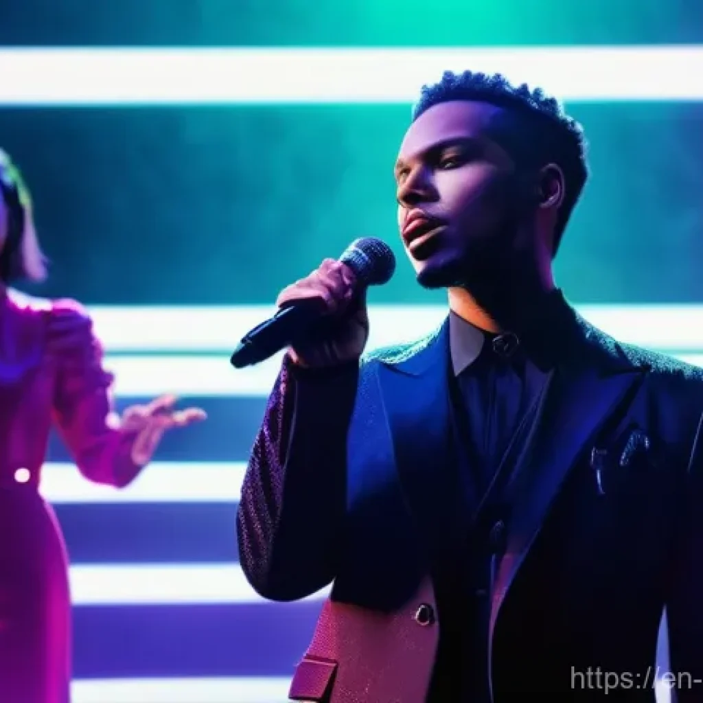 마술과 오락의 결합 - **Prompt:** A futuristic concert stage, bathed in vibrant neon and dynamic spotlights. A live band, ...