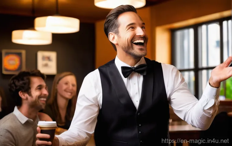 마술을 통해 배우는 자신감 - **Prompt:** A charismatic female magician in her late 30s stands confidently on a small, well-lit st...