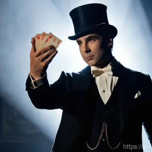 Home 24 마술의 심리학 - **Prompt for Misdirection in Magic:**
"A sophisticated stage magician, dressed in a sharp, dark ...